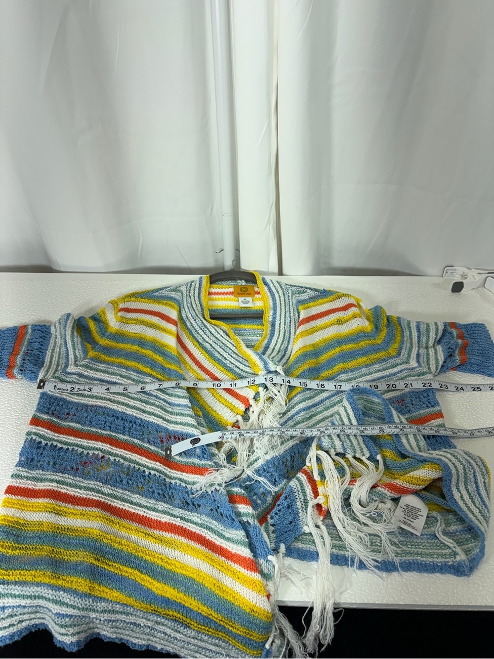 Ruby Rd. Multicolor Striped Fringe Open-Front Cardigan - Blue/Yellow/Red 3775 - Picture 7 of 10